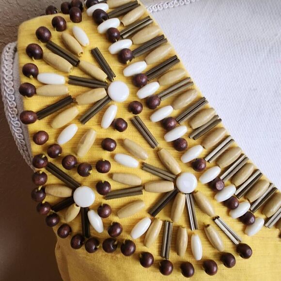 Trina Turk Yellow Cotton One Shoulder Beaded Sheath Dress Size 8 (4720) - Picture 3 of 8